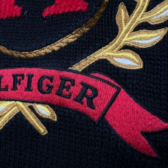 Vintage Y2K Tommy Hilfiger Women Embroidered Crest Turtleneck Sweater Black Sz S - Picture 8 of 9